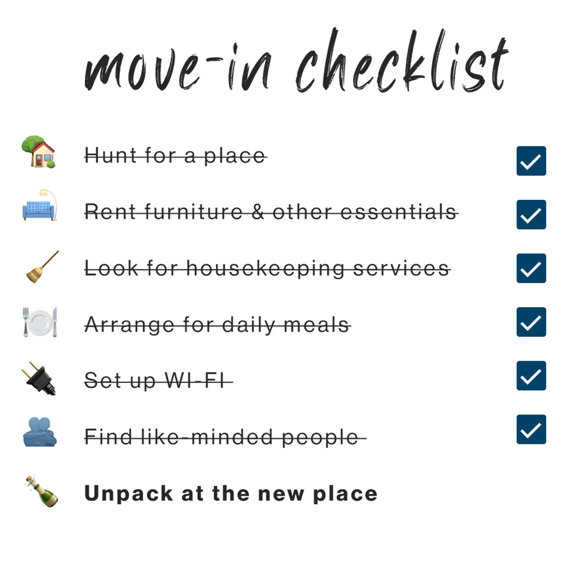 Checklist of ready-to-move amenities